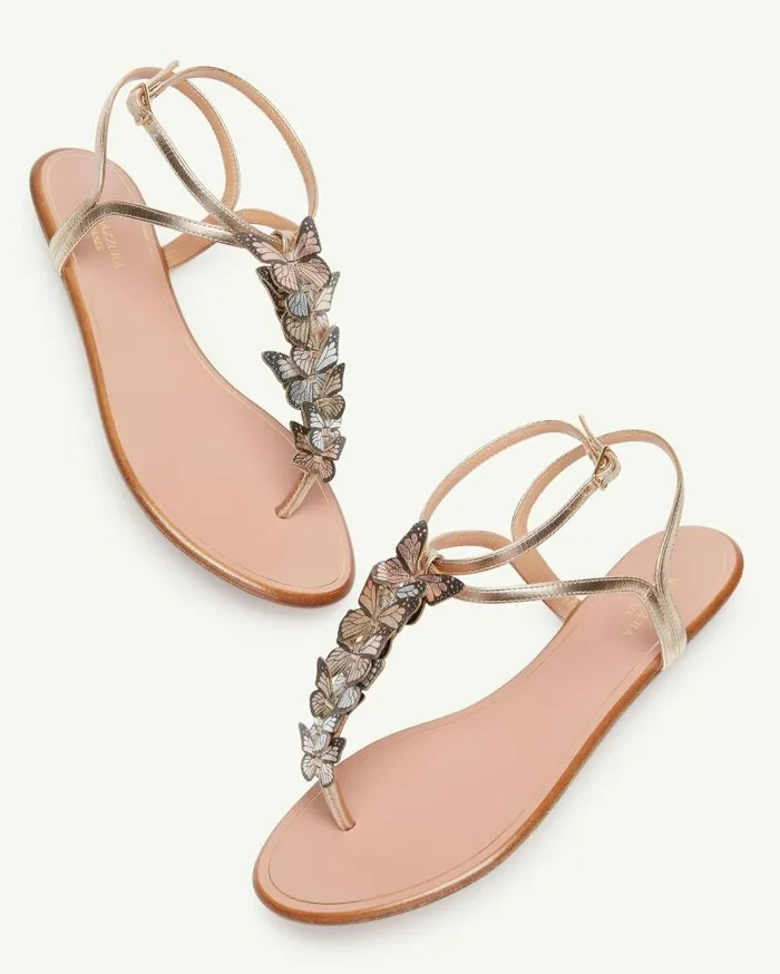 Papillon Sandal Flat Gold Women Aquazzura Sandals Papillon Sandal Flat Gold Women Aquazzura Sandals