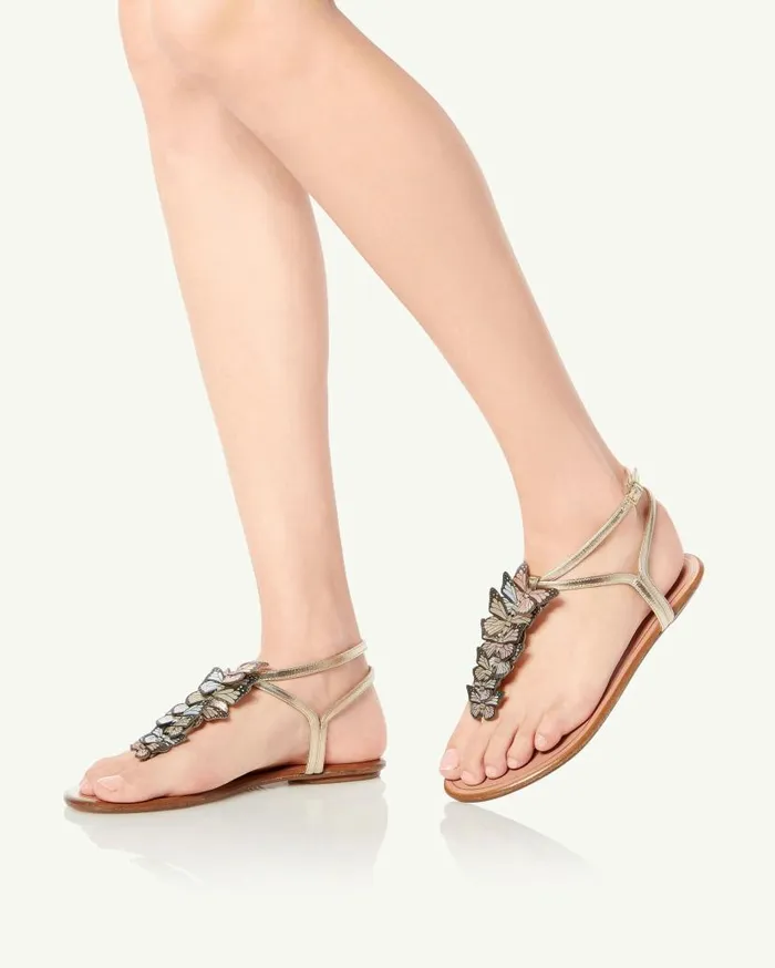 Papillon Sandal Flat Gold Women Aquazzura Sandals Papillon Sandal Flat Gold Women Aquazzura Sandals