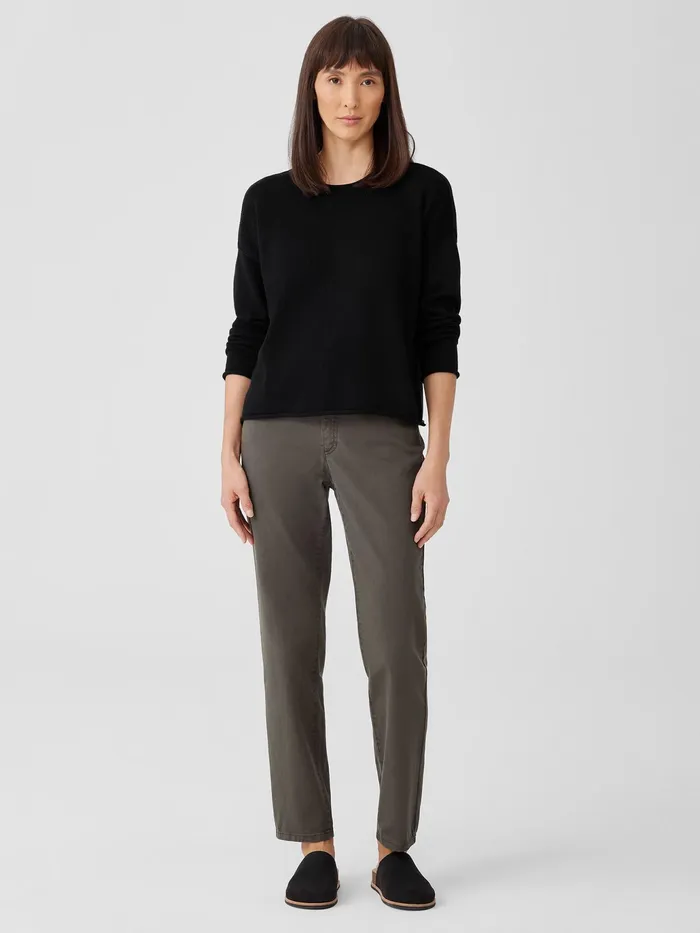 Peruvian Cotton Blend Crew Neck Top Black Women Eileen Fisher Sweaters and Cardigans