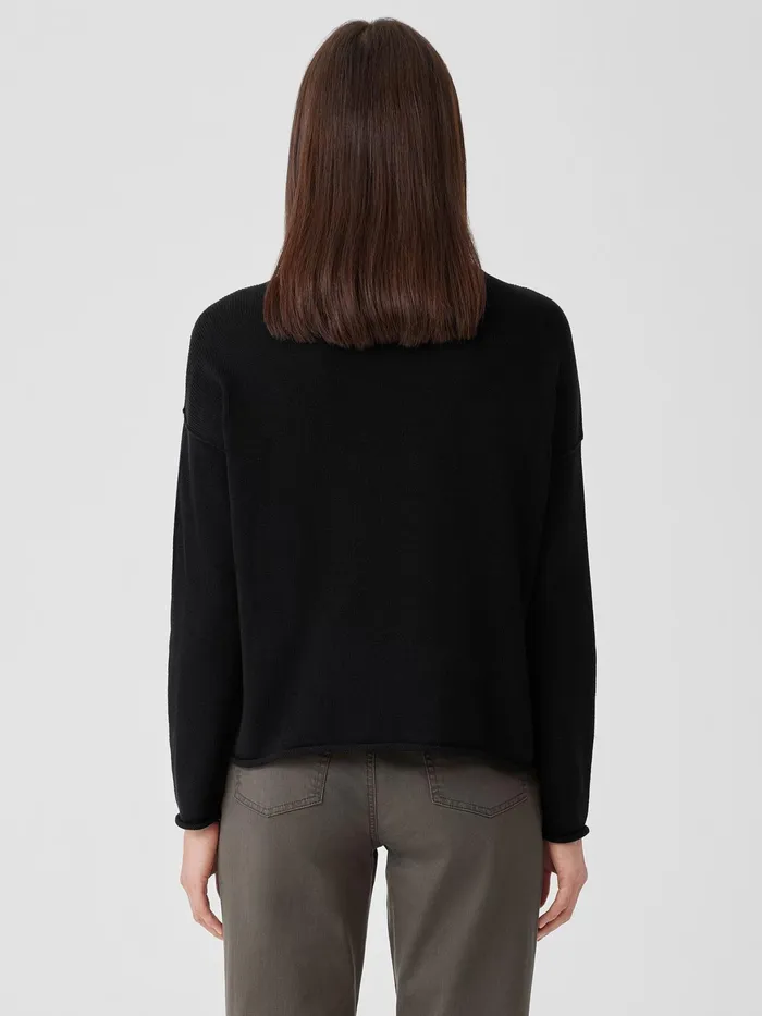 Peruvian Cotton Blend Crew Neck Top Black Women Eileen Fisher Sweaters and Cardigans