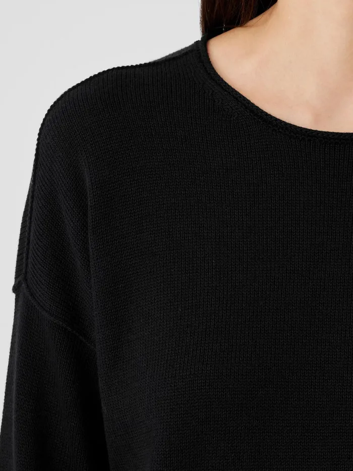 Peruvian Cotton Blend Crew Neck Top Black Women Eileen Fisher Sweaters and Cardigans
