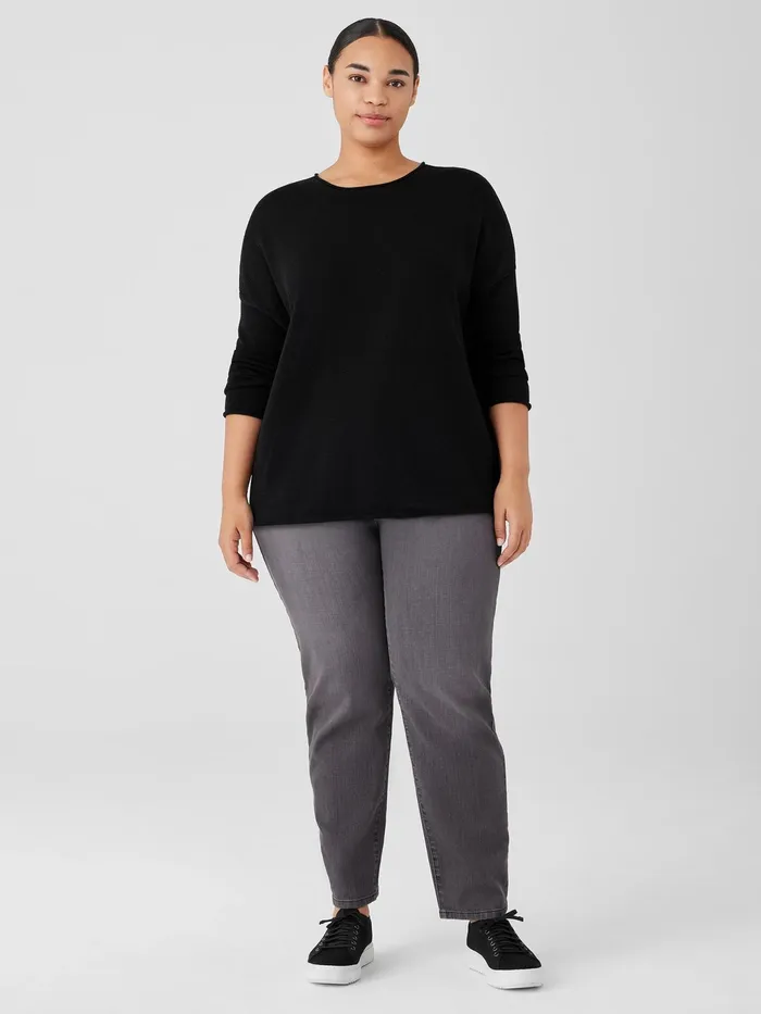 Peruvian Cotton Blend Crew Neck Top Black Women Eileen Fisher Sweaters and Cardigans
