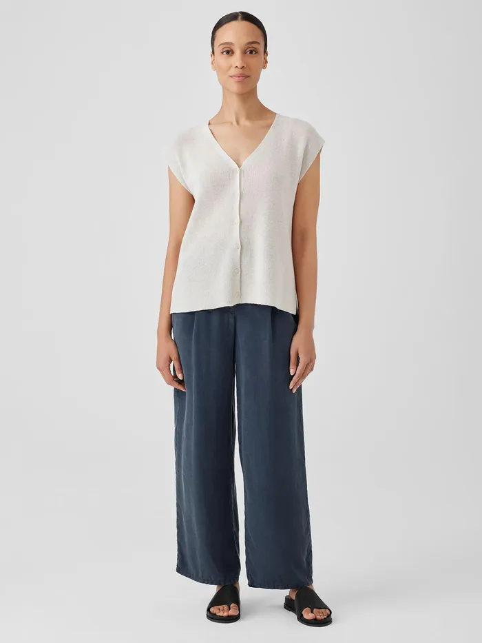 Peruvian Organic Cotton Crepe Vest Bone Women Eileen Fisher Sweaters and Cardigans