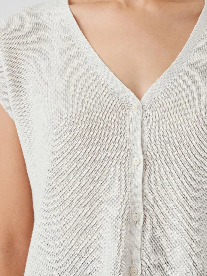 Peruvian Organic Cotton Crepe Vest Bone Women Eileen Fisher Sweaters and Cardigans
