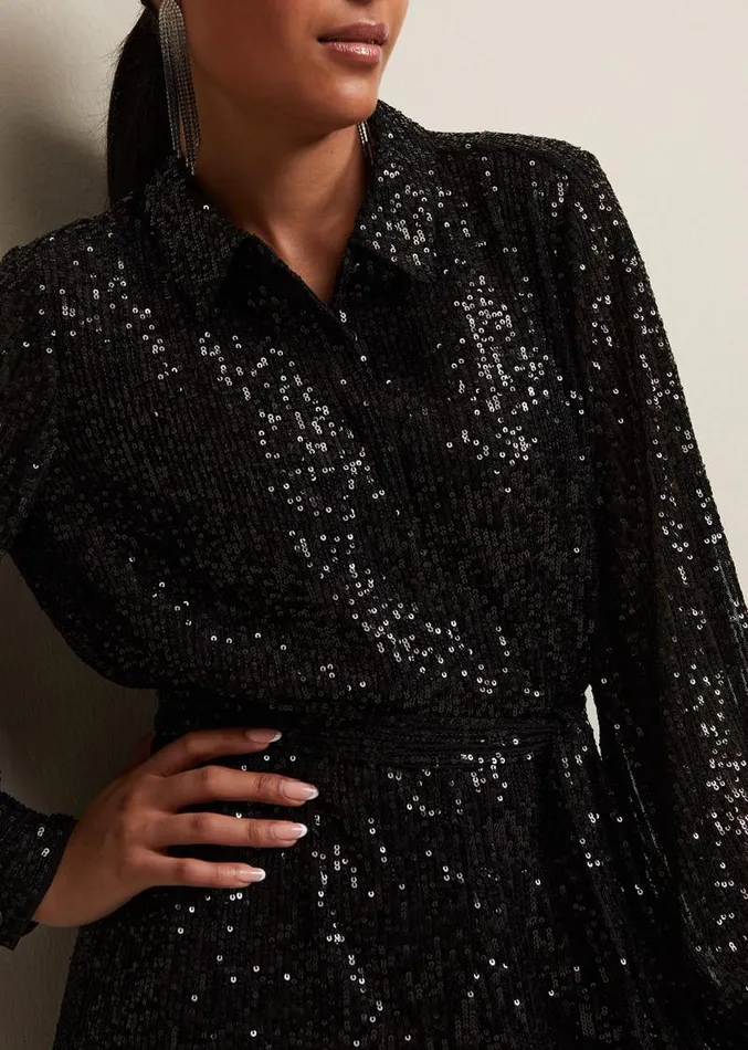 Petite Alessandra Black Sequin Jumpsuit Black Women Phase Eight Dresses
