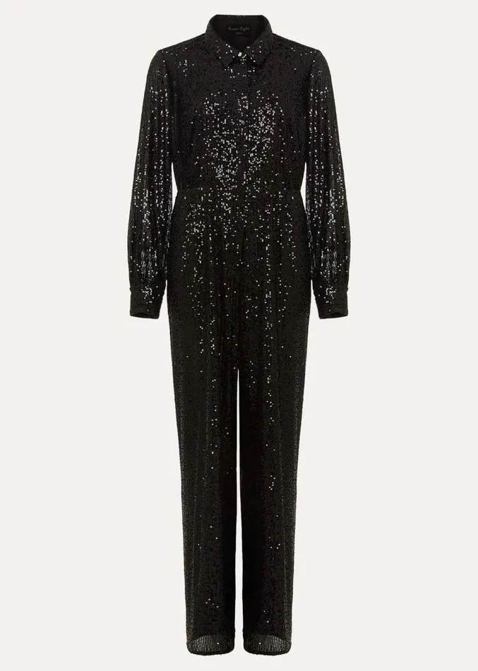 Petite Alessandra Black Sequin Jumpsuit Black Women Phase Eight Dresses
