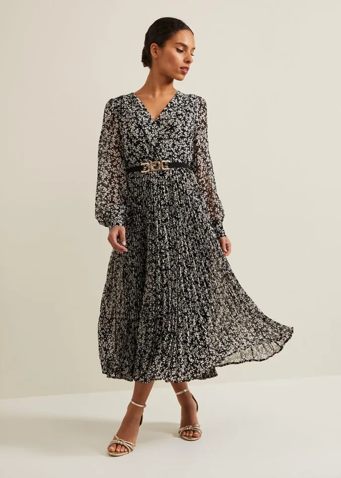 Petite Ayana Spot Pleat Midaxi Dress Multicoloured Women Phase Eight Dresses