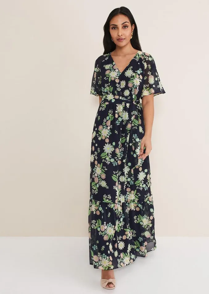 Petite Georgie Floral Tiered Maxi Dress Navymulti Women Phase Eight Dresses