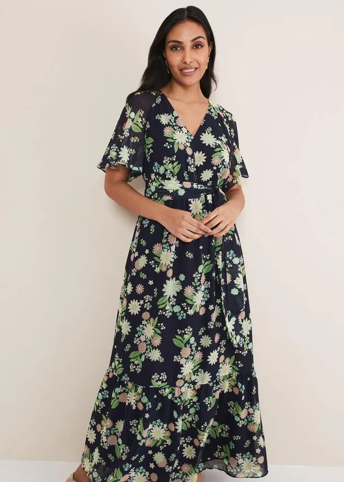 Petite Georgie Floral Tiered Maxi Dress Navymulti Women Phase Eight Dresses
