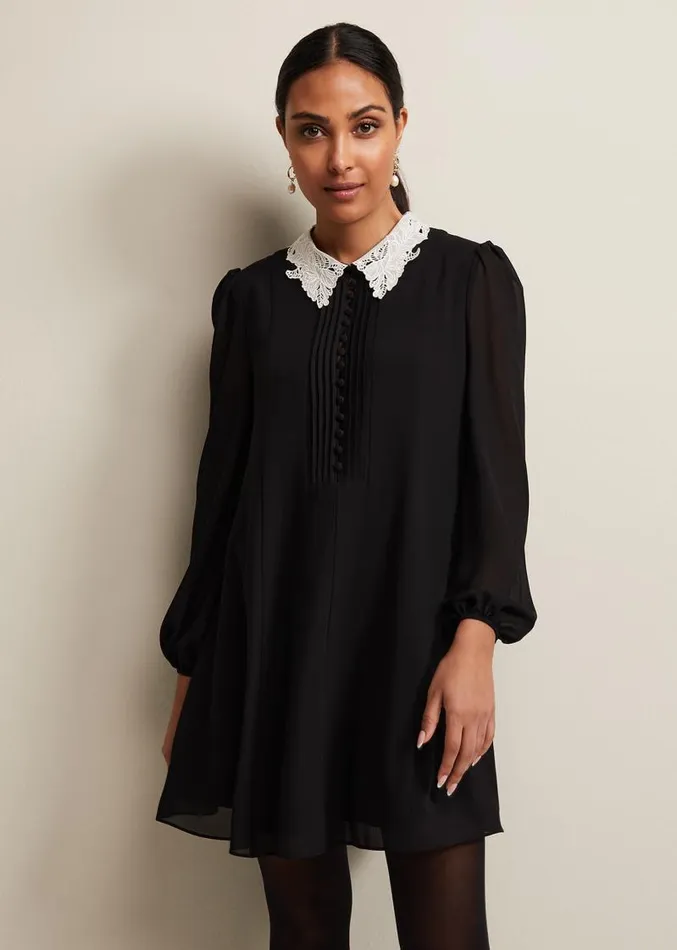 Petite Trudie Swing Mini Dress Blackivory Women Phase Eight Dresses