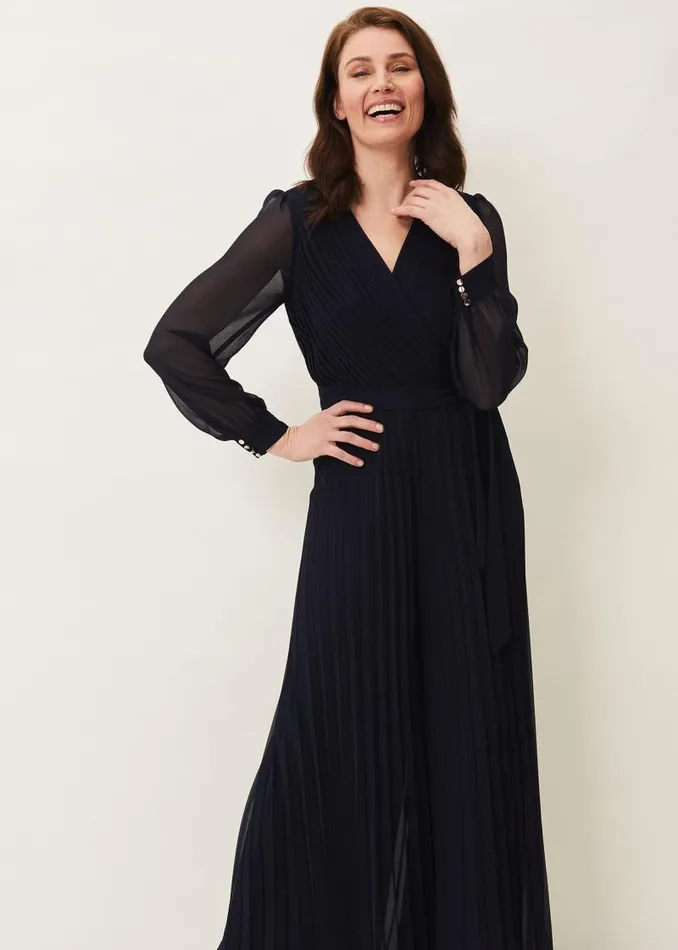 Phoebe Pleated Jumpsuit Navy Women Phase Eight Dresses