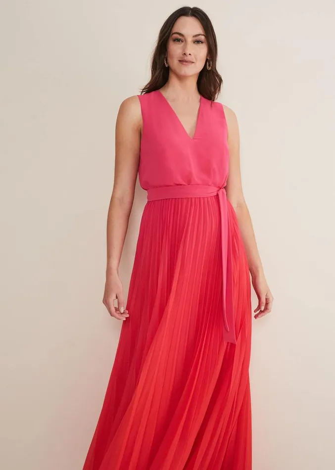 Piper Ombre Pleated Dress Redpink Women Phase Eight Dresses