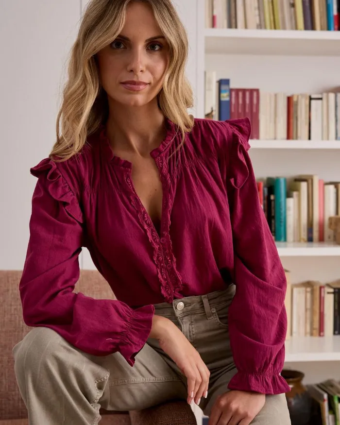 Polin Et Moi Blouse Ruffled Cintia Cherry Women Blouses And Shirts