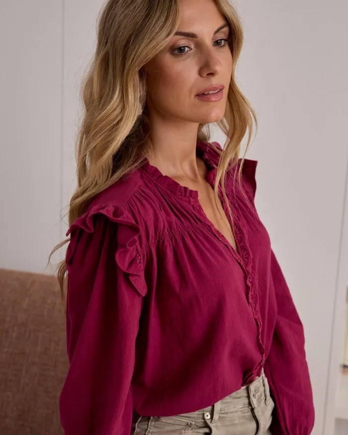 Polin Et Moi Blouse Ruffled Cintia Cherry Women Blouses And Shirts Polin Et Moi Blouse Ruffled Cintia Cherry Women Blouses And Shirts