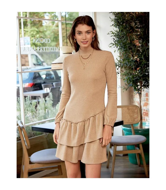 Polin Et Moi Briseida Ruffle Dress Camel Women Dresses And Jumpsuits