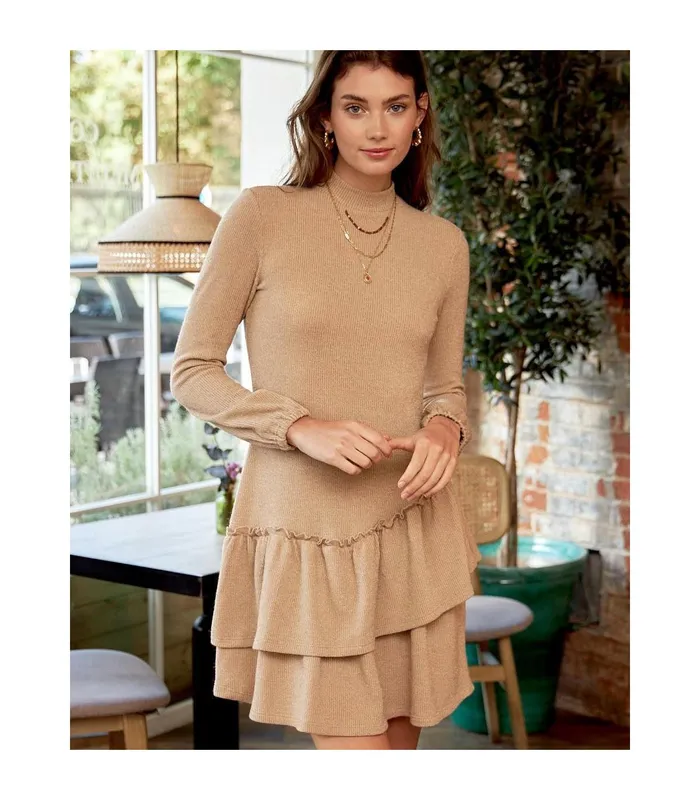 Polin Et Moi Briseida Ruffle Dress Camel Women Dresses And Jumpsuits Polin Et Moi Briseida Ruffle Dress Camel Women Dresses And Jumpsuits