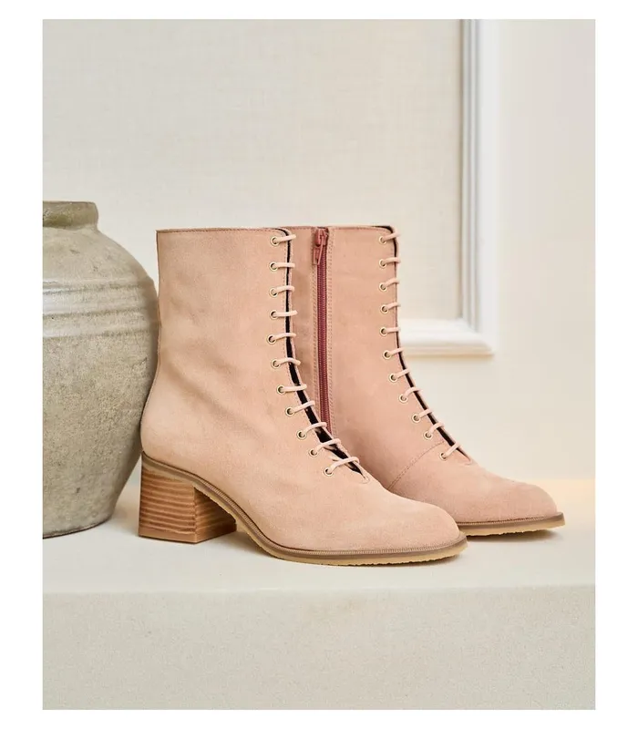 Polin Et Moi Cleof Laces Ankle Boots Beige Women Ankle Boots