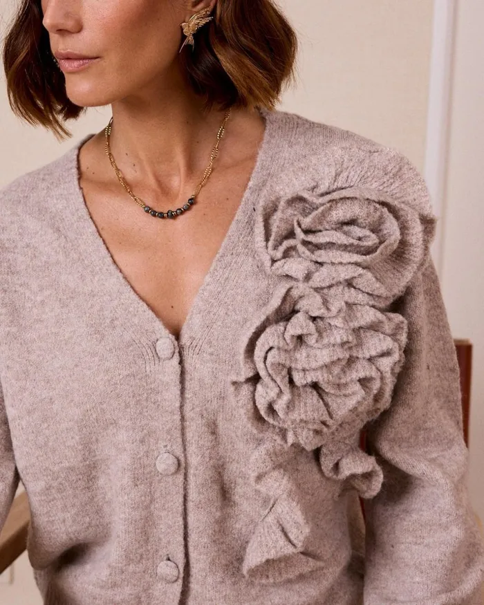 Polin Et Moi Knitted Peony Cardigan Taupe Women Cardigans And Sweaters Polin Et Moi Knitted Peony Cardigan Taupe Women Cardigans And Sweaters