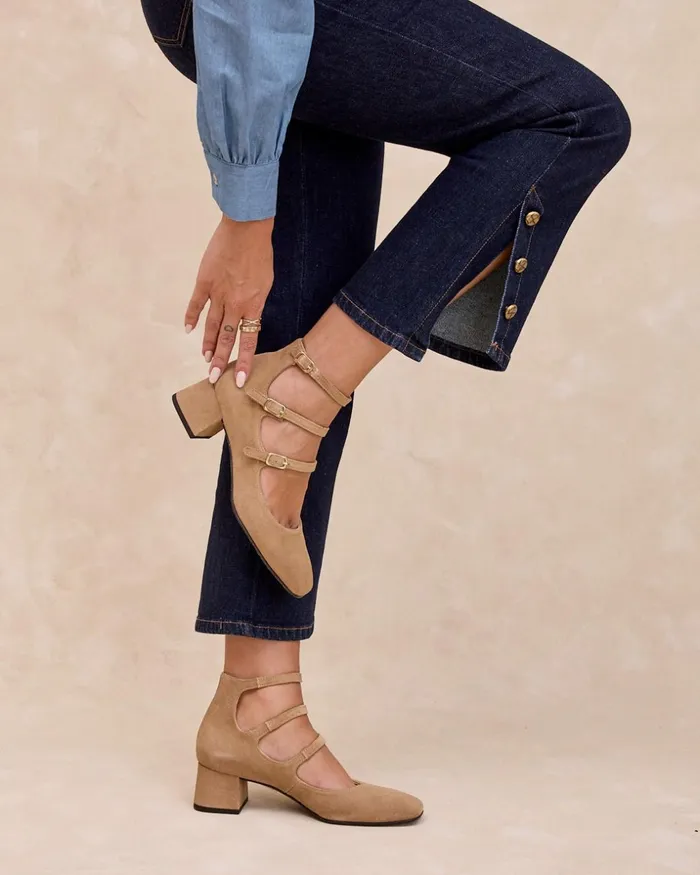 Polin Et Moi Mary Jane Buckle Camela Camel Women Heels