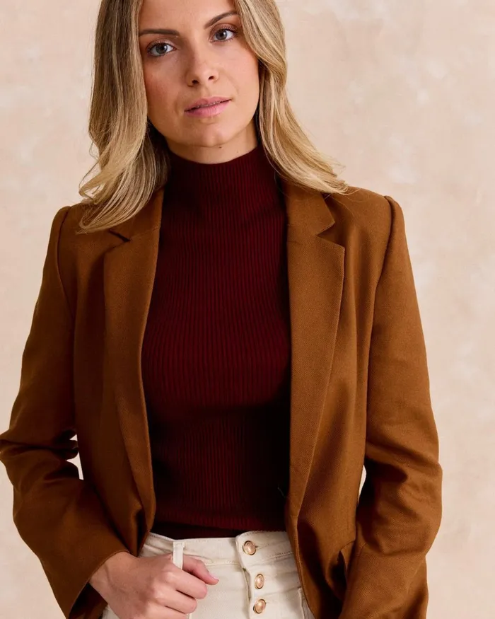 Polin Et Moi Meduna Linen Blazer Camel Women Blazer And Jackets