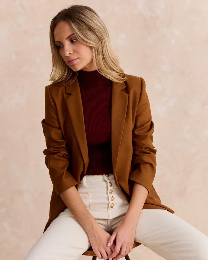 Polin Et Moi Meduna Linen Blazer Camel Women Blazer And Jackets Polin Et Moi Meduna Linen Blazer Camel Women Blazer And Jackets