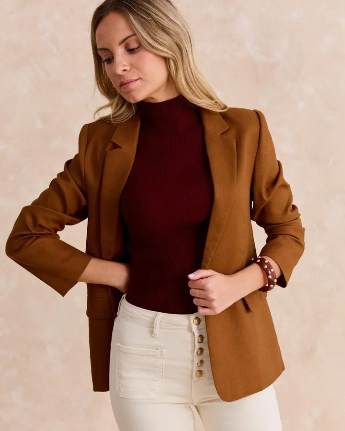 Polin Et Moi Meduna Linen Blazer Camel Women Blazer And Jackets Polin Et Moi Meduna Linen Blazer Camel Women Blazer And Jackets