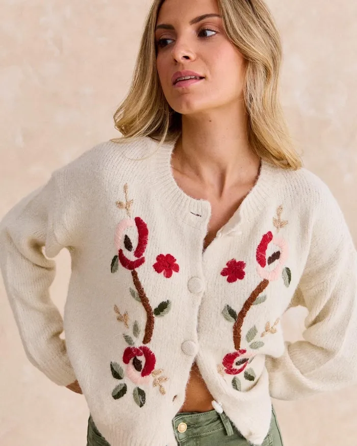 Polin Et Moi Menchu Embroidered Cardigan Raw Women Cardigans And Sweaters