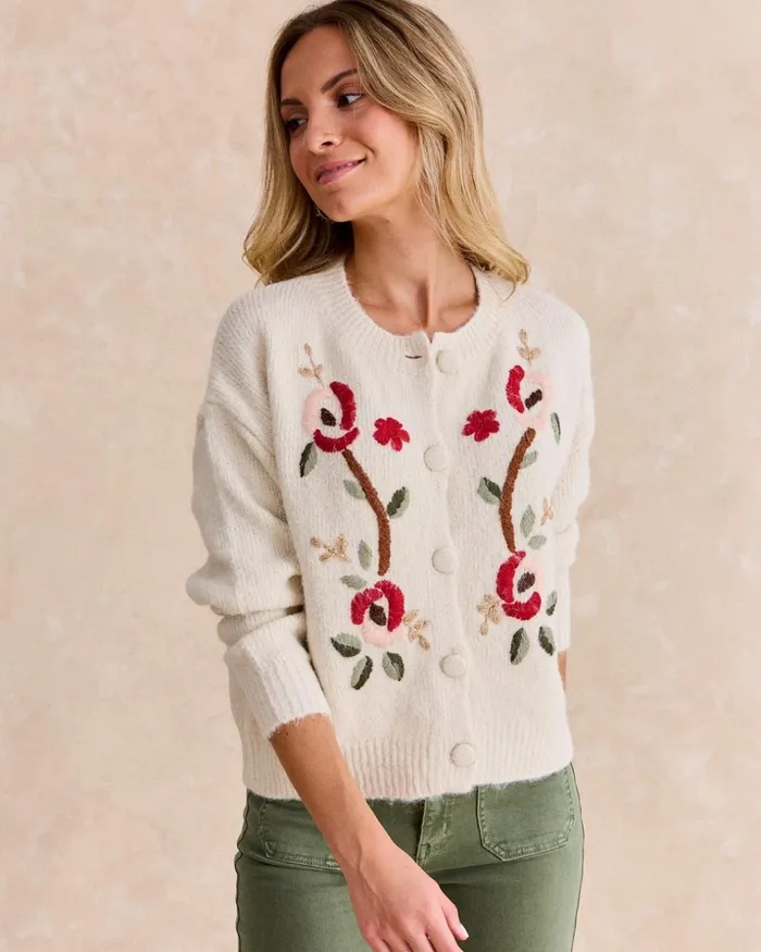 Polin Et Moi Menchu Embroidered Cardigan Raw Women Cardigans And Sweaters Polin Et Moi Menchu Embroidered Cardigan Raw Women Cardigans And Sweaters