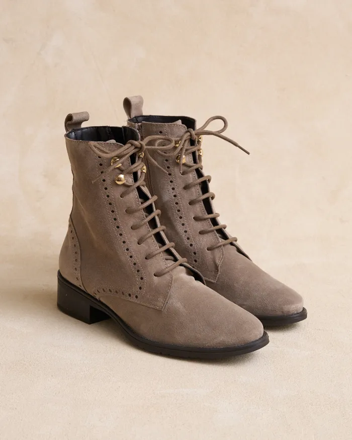 Polin Et Moi Nurabia LaceUp Ankle Boots Taupe Women Ankle Boots