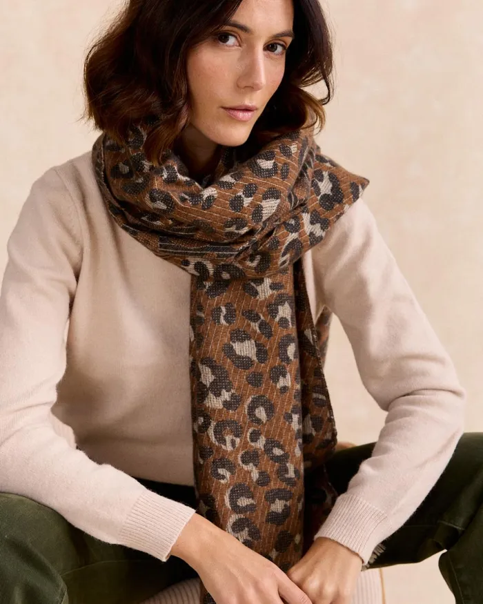 Polin Et Moi Print Aricia Scarf Brown Women Hats And Scarves