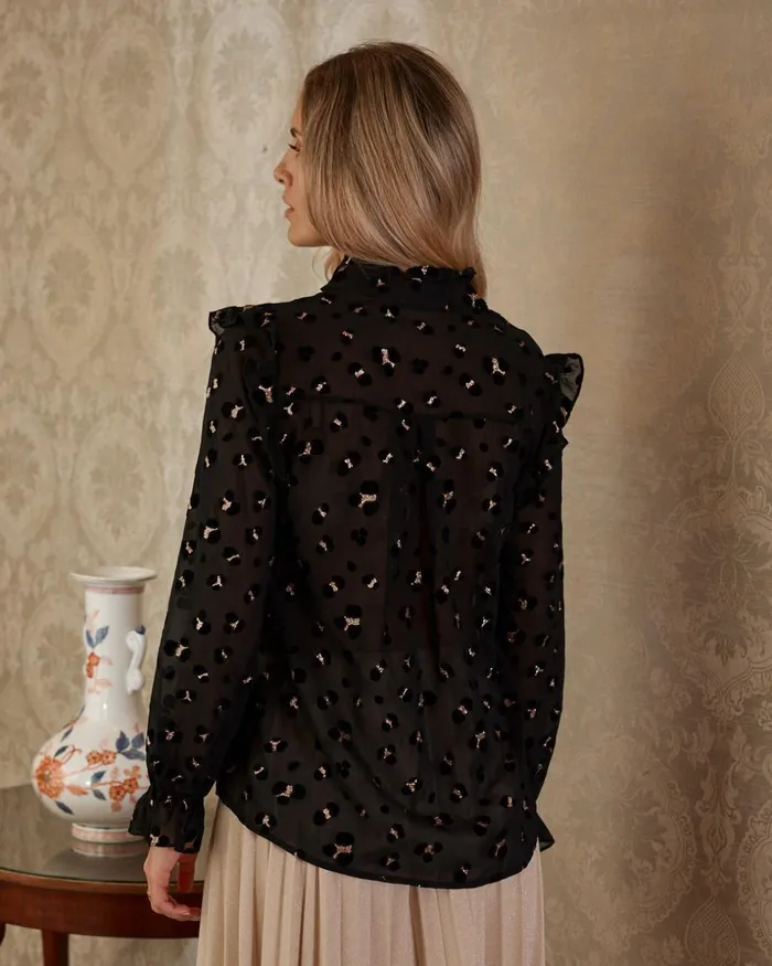 Polin Et Moi Print Chante Blouse Black Women Blouses And Shirts
