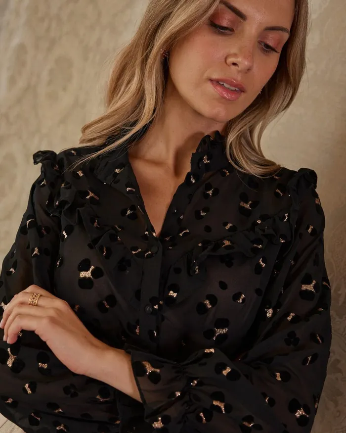 Polin Et Moi Print Chante Blouse Black Women Blouses And Shirts