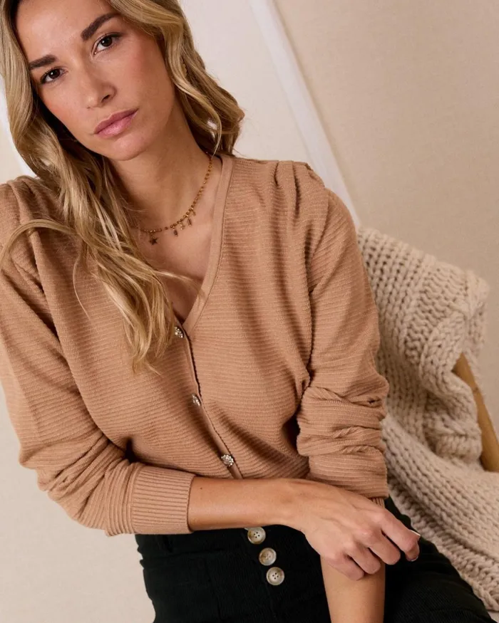 Polin Et Moi Sapphire Stripe Cardigan Camel Women Knitted