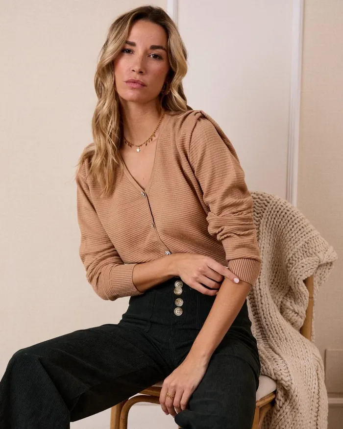 Polin Et Moi Sapphire Stripe Cardigan Camel Women Knitted