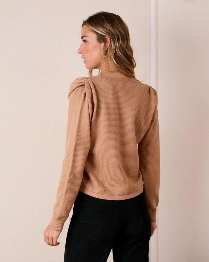 Polin Et Moi Sapphire Stripe Cardigan Camel Women Knitted