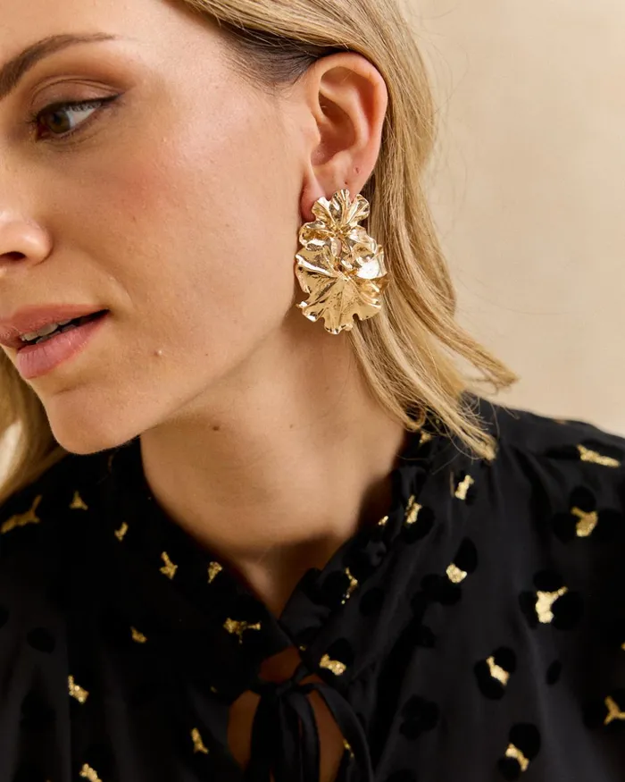 Polin Et Moi Simona Leaf Earring Gold Women Jewelry