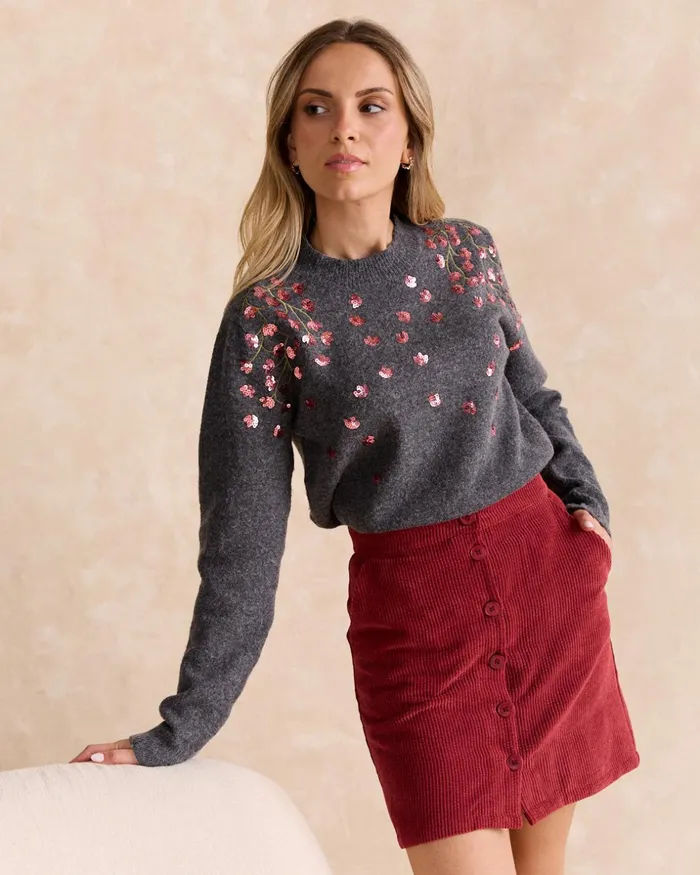 Polin Et Moi Sweater Cerena Sequins Grey Women Cardigans And Sweaters Polin Et Moi Sweater Cerena Sequins Grey Women Cardigans And Sweaters