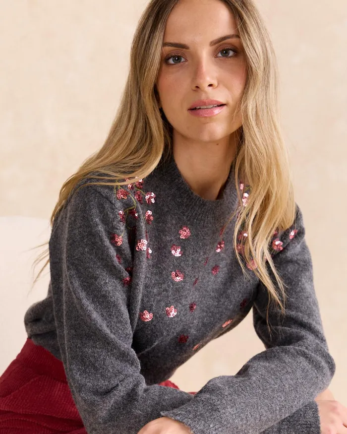 Polin Et Moi Sweater Cerena Sequins Grey Women Cardigans And Sweaters Polin Et Moi Sweater Cerena Sequins Grey Women Cardigans And Sweaters