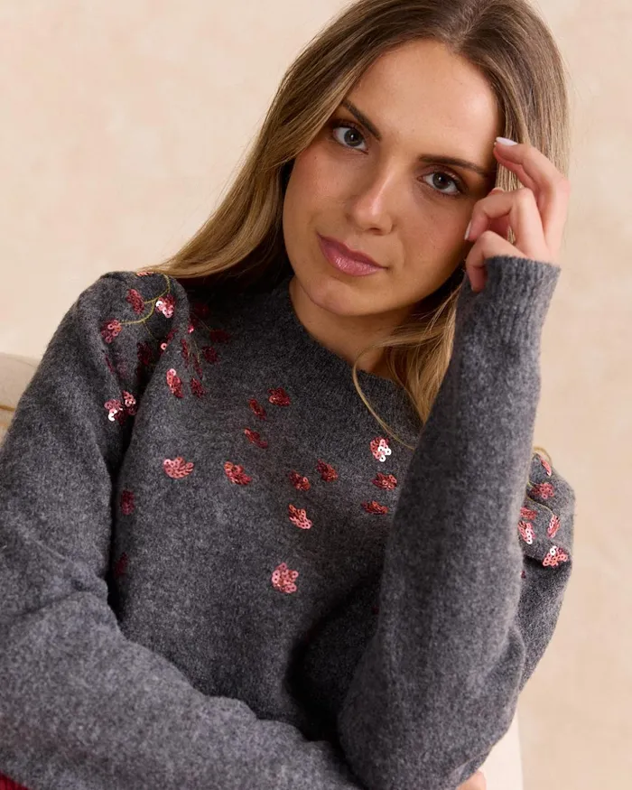 Polin Et Moi Sweater Cerena Sequins Grey Women Cardigans And Sweaters Polin Et Moi Sweater Cerena Sequins Grey Women Cardigans And Sweaters