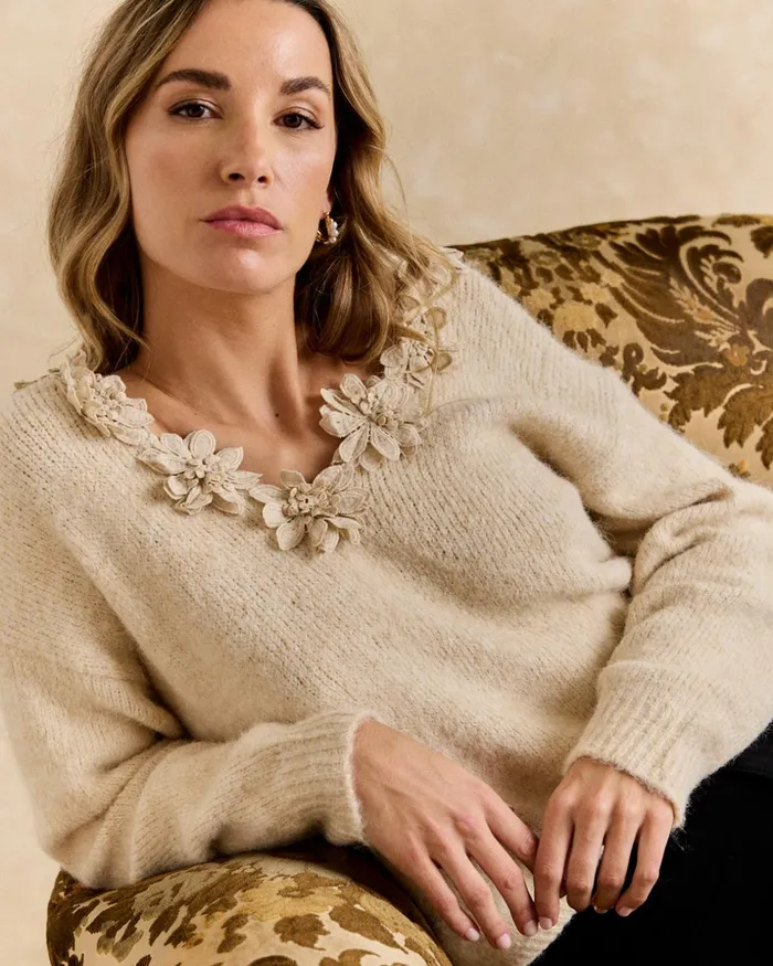 Polin Et Moi Sweater Flowers Evely Sand Women Cardigans And Sweaters Polin Et Moi Sweater Flowers Evely Sand Women Cardigans And Sweaters