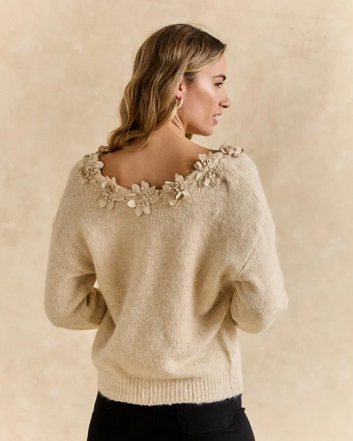 Polin Et Moi Sweater Flowers Evely Sand Women Cardigans And Sweaters Polin Et Moi Sweater Flowers Evely Sand Women Cardigans And Sweaters