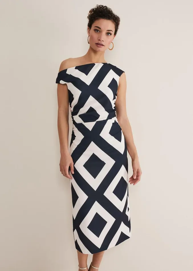 Posy Geo Fitted Dress Powder Pinknavy Women Phase Eight Dresses