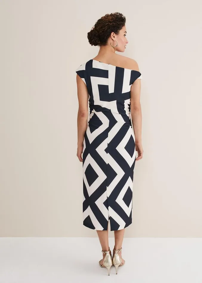 Posy Geo Fitted Dress Powder Pinknavy Women Phase Eight Dresses