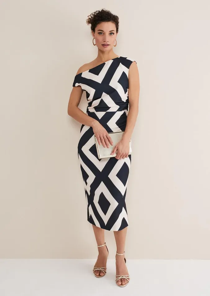Posy Geo Fitted Dress Powder Pinknavy Women Phase Eight Dresses
