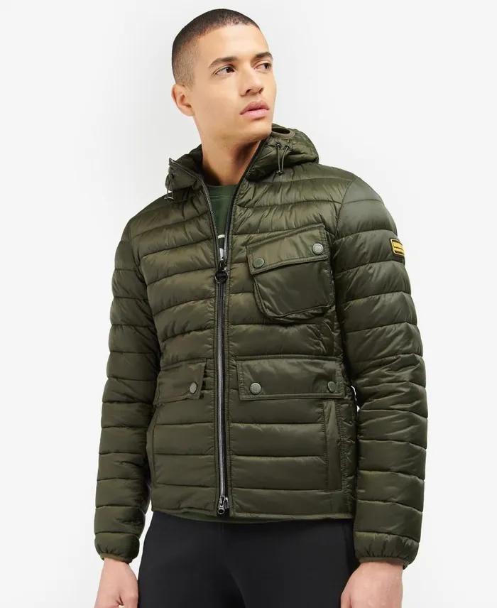 Racer Ouston Hooded Quilted Jacket Sage Men Barbour Quilted Jackets