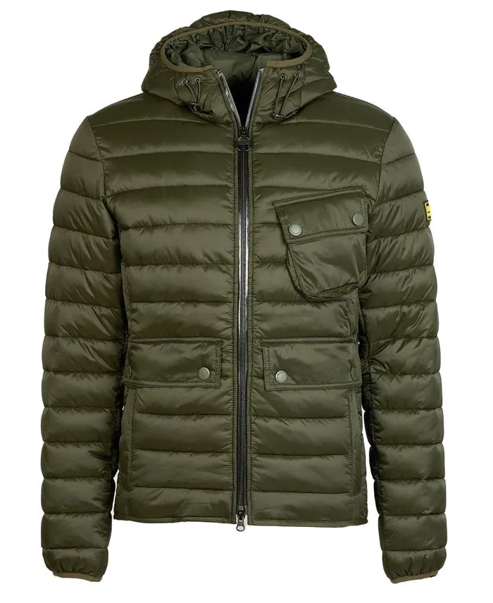 Racer Ouston Hooded Quilted Jacket Sage Men Barbour Quilted Jackets