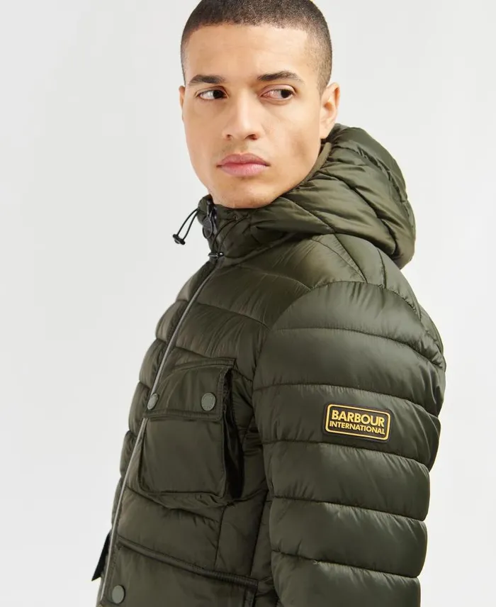 Racer Ouston Hooded Quilted Jacket Sage Men Barbour Quilted Jackets