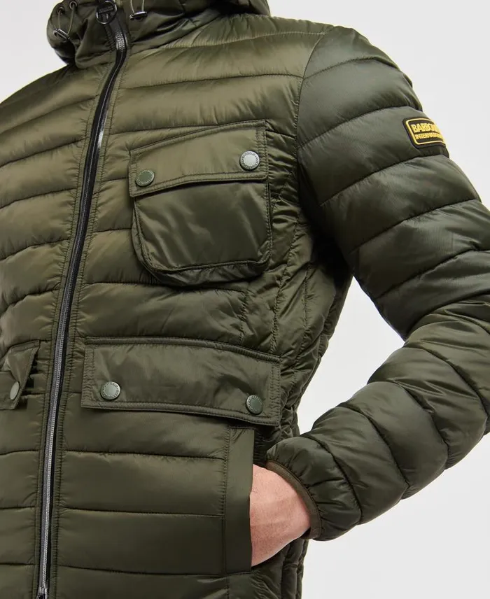 Racer Ouston Hooded Quilted Jacket Sage Men Barbour Quilted Jackets