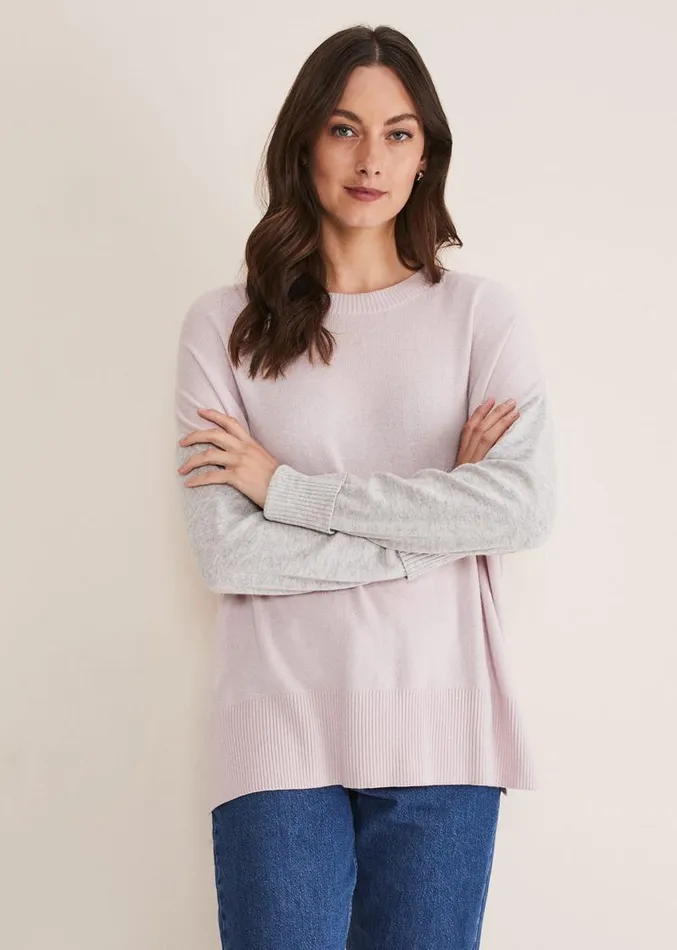 Rema Wool Cashmere Colourblock Jumper Greypink Women Phase Eight Knitwear
