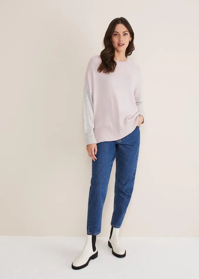 Rema Wool Cashmere Colourblock Jumper Greypink Women Phase Eight Knitwear